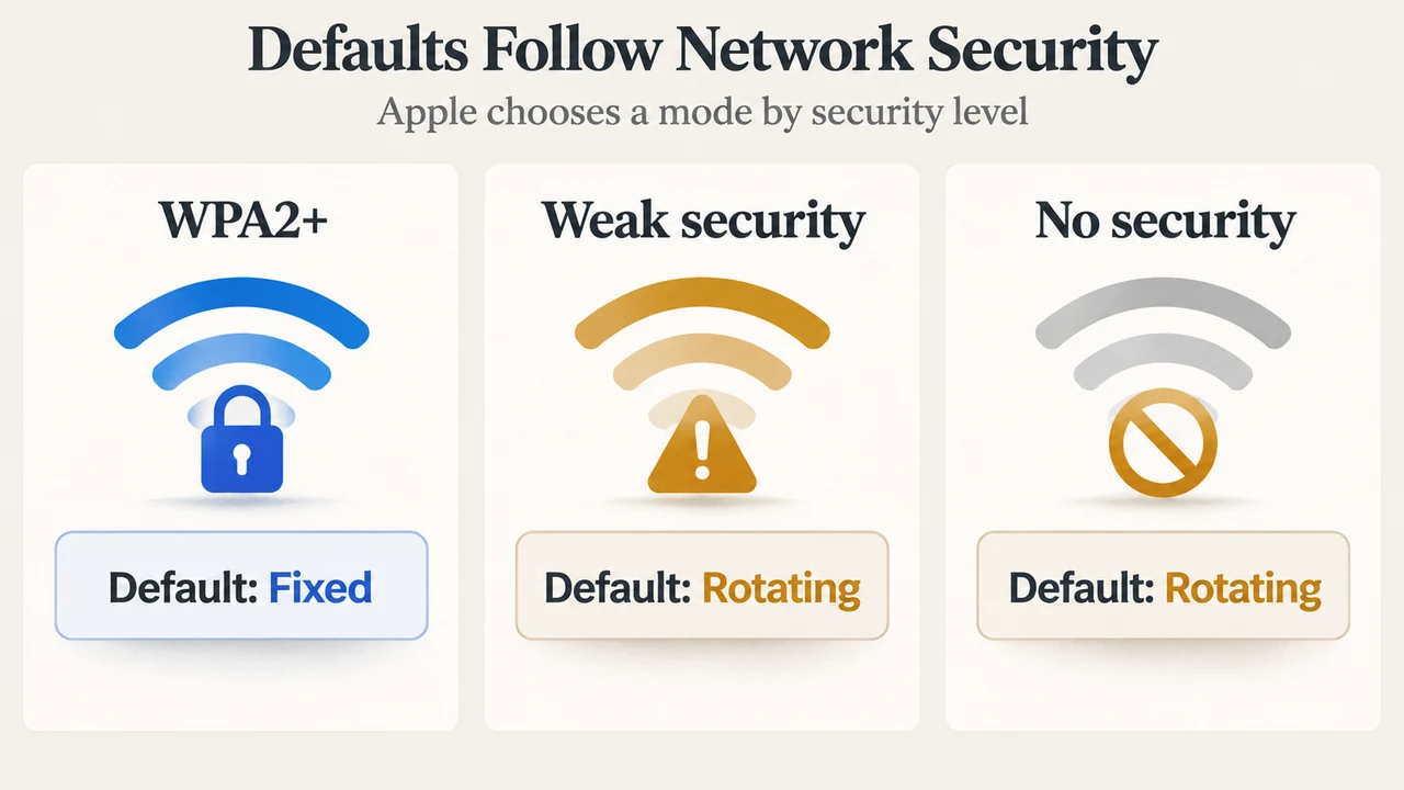 Default private Wi-Fi address choices by network security