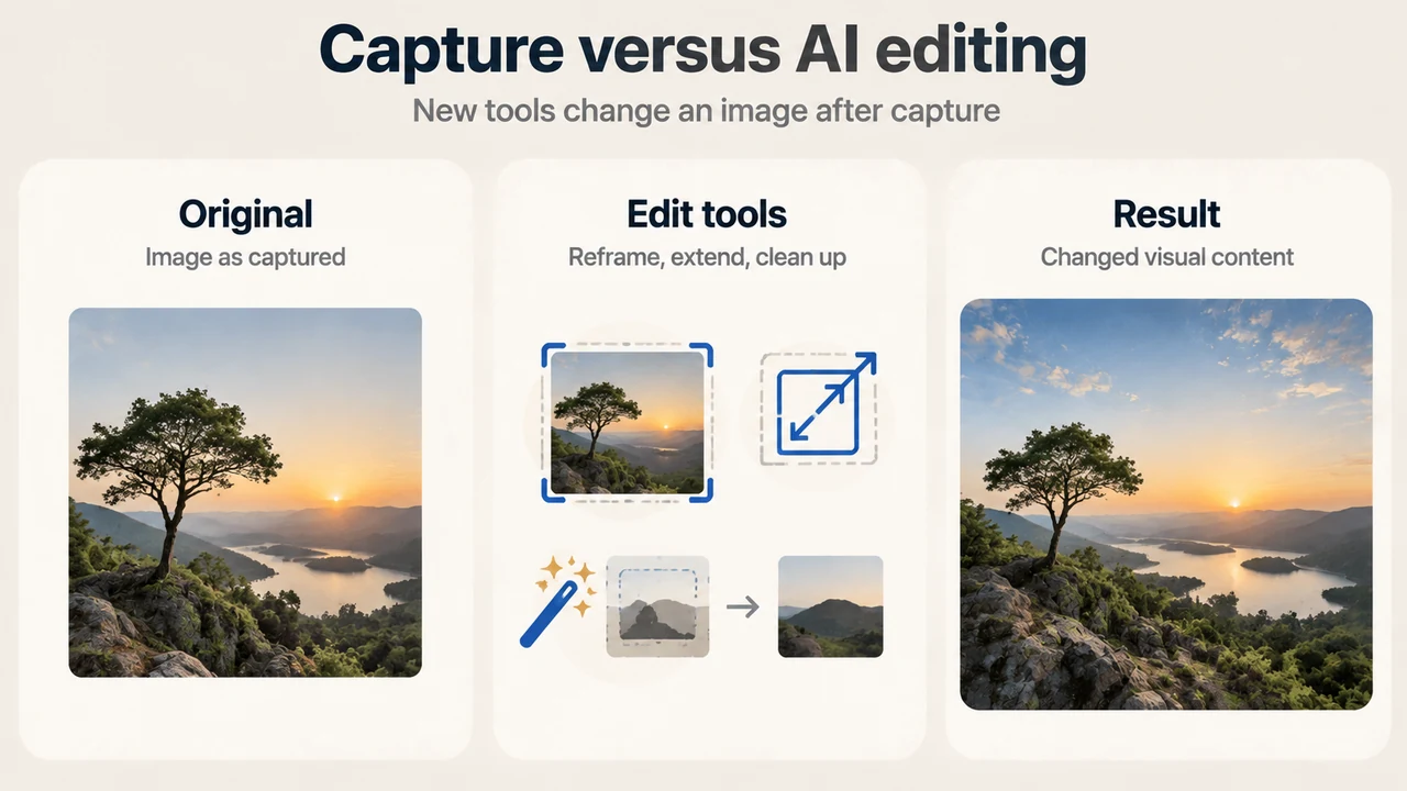 Conceptual comparison of original and AI-edited photo