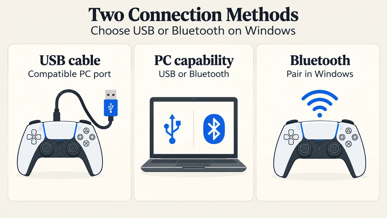 Comparison of USB and Bluetooth controller connections on Windows