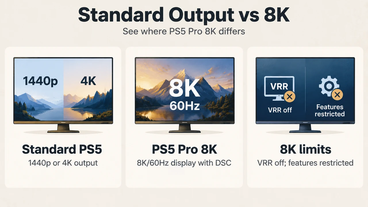 Comparison of standard PS5 output and PS5 Pro 8K limitations
