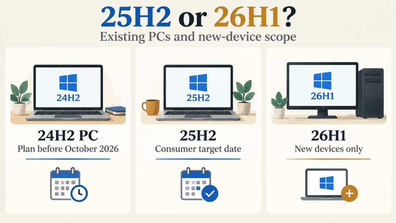 Comparison of Windows 11 25H2 planning and 26H1 device scope
